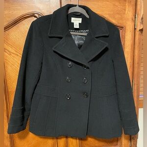 St. John's Bay Women's Size Petite Large Pea Coat Sailor Black Wool Blend